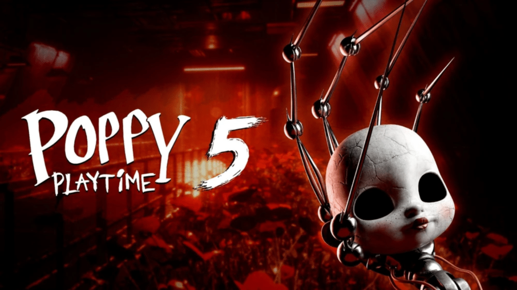Poppy Playtime Chapter 5 is helaas niet meeslepend Startscherm van horrorgame Poppy Playtime Chapter 5 waarbij een mechanische hand een grimmig poppenhoofd vasthoudt